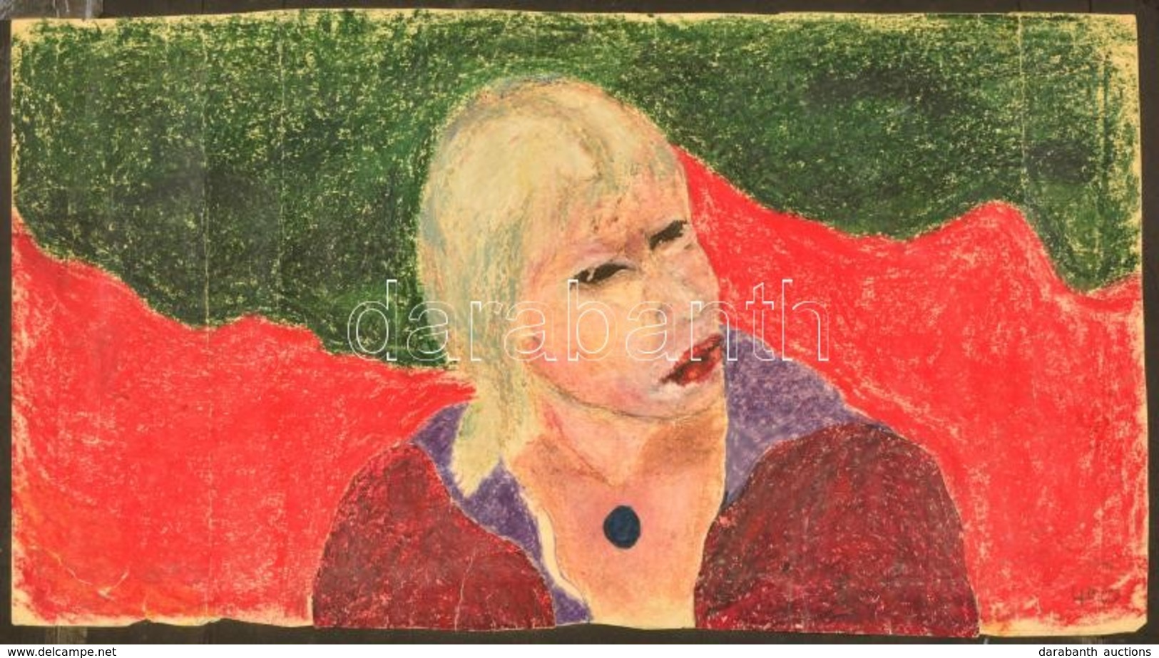 Olvashatatlan Jelzéssel: Női Portré. Pasztell, Papír, Gyűrött, 27×48 Cm - Otros & Sin Clasificación