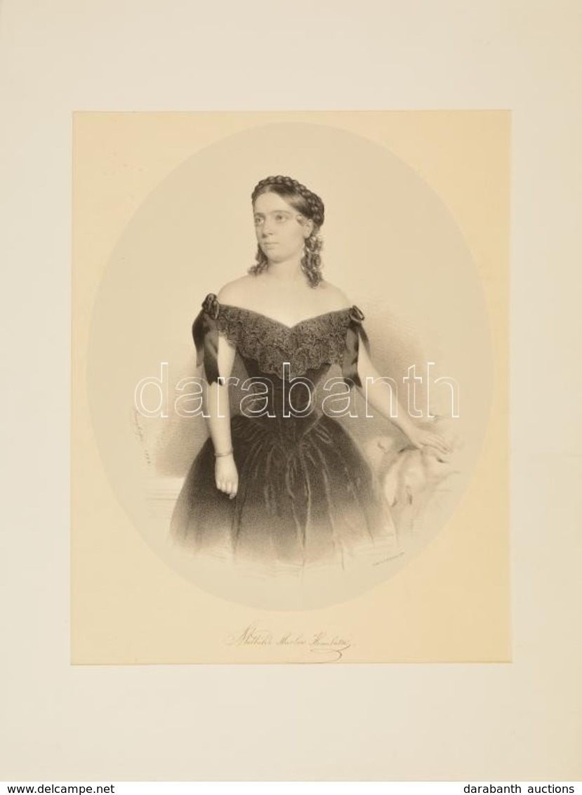 Cca 1854 August Prinzhofer (1816-1885): Mathilde Von Marlow-Homolatsch (1828-1888), Litográfia, Paszpartuban, 41x32 Cm. - Prenten & Gravure