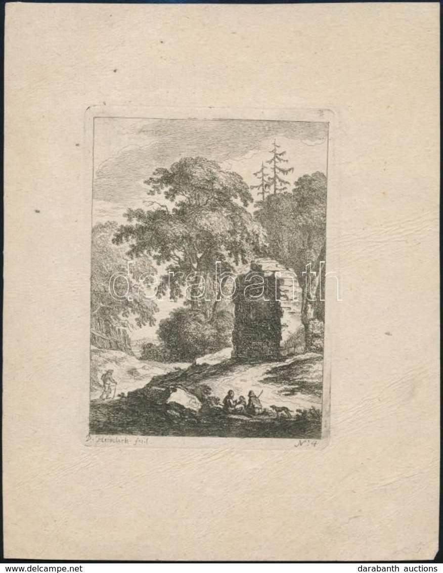 Cca 1800 Johann Daniel Heimlich (1740-1796): Pihenők A Romnál. Rézmetszet, Papír, 14×10,5 Cm - Prenten & Gravure