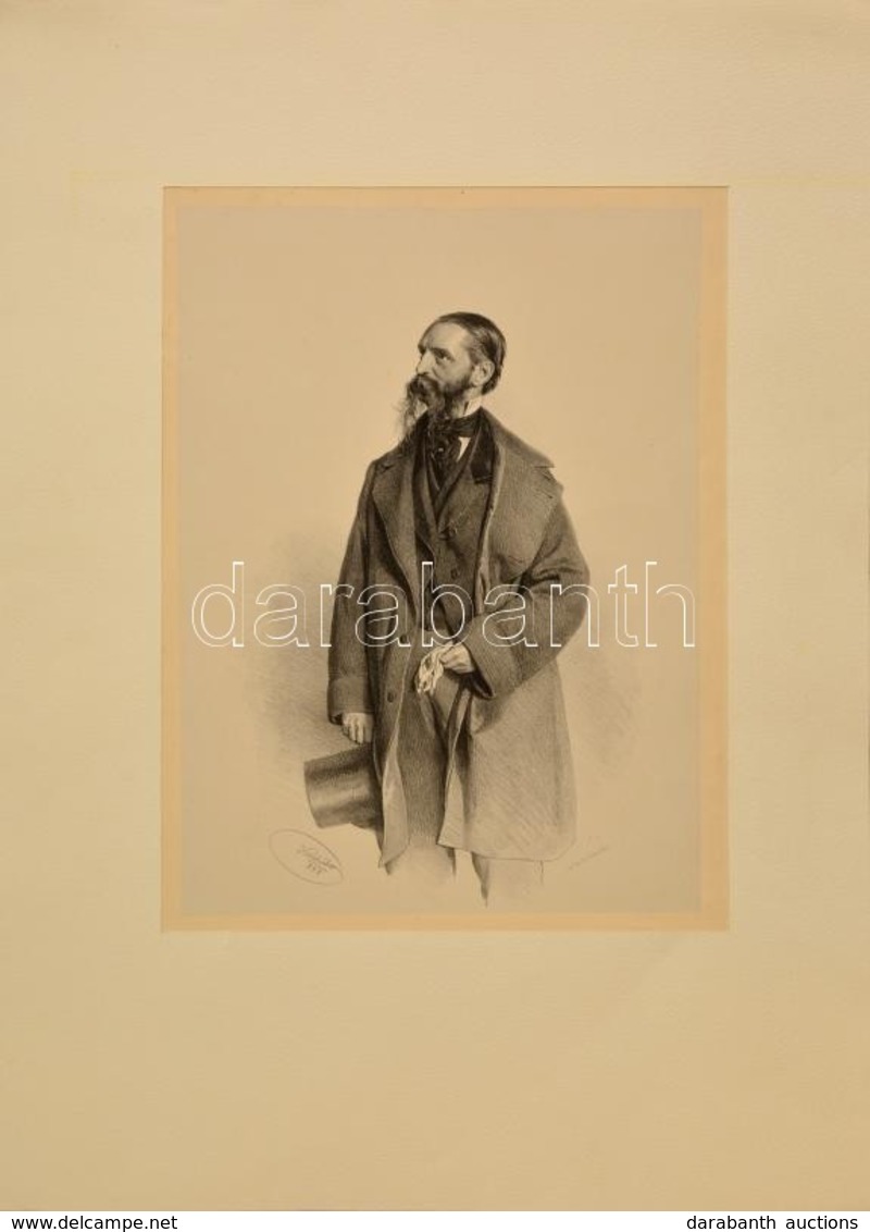 1858  Ismeretlen Férfi Portré, Litográfia, Készítő: Josef Kriehüber, Kiadó: Jos. Stoufs Wien, 34×25 Cm - Prenten & Gravure