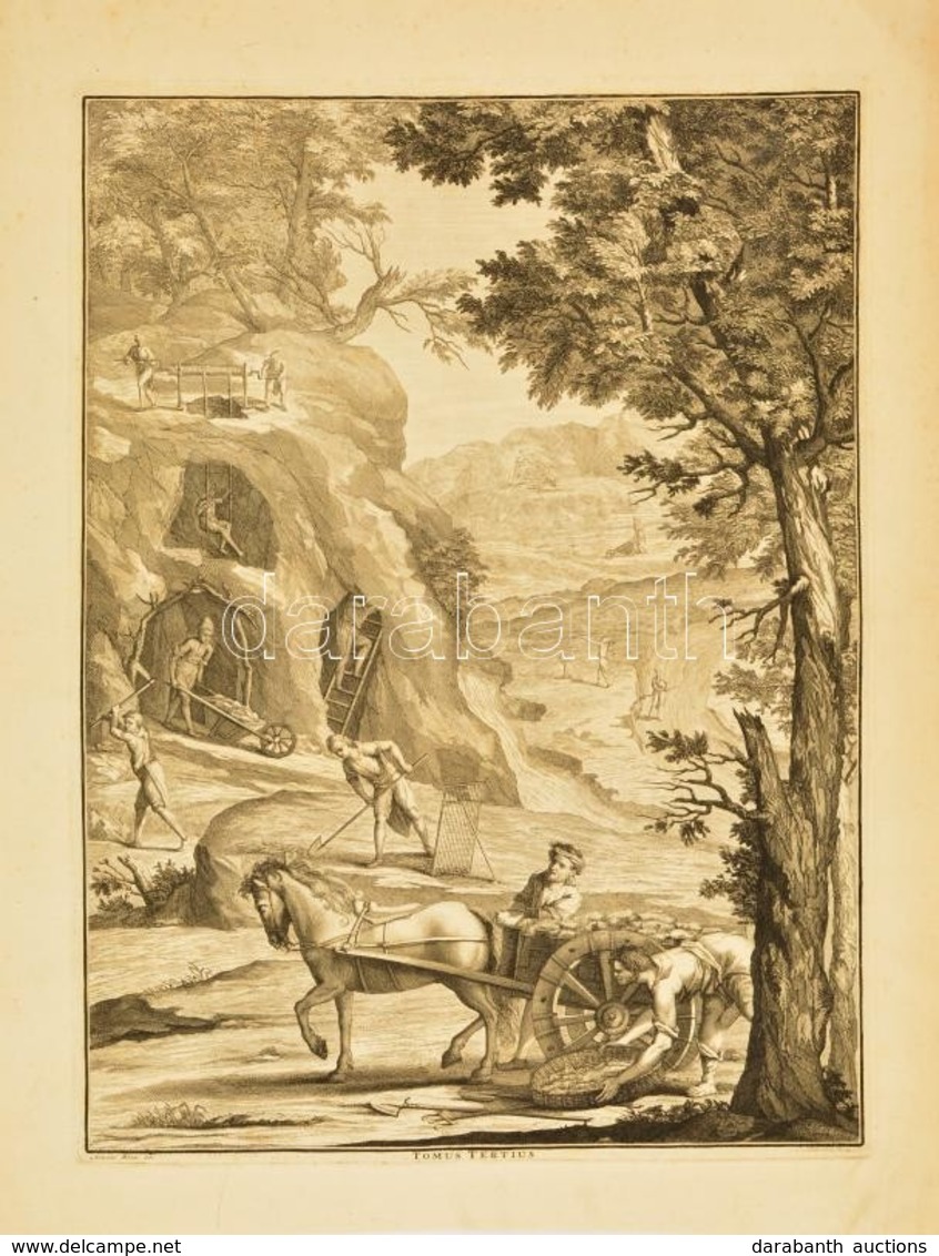 Cca 1750 Bányászok. Antonio Rossi Nagyméretű Rézmetszete / Miners. Large Copper Plate Engraving- 32,4x44 Cm - Prenten & Gravure