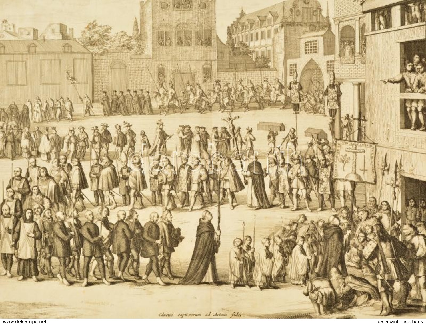 Cca 1690 Schoonebeek, Adriaan (1657/58-1705): Eductio Captivorum Ad Actum Fidei / Foglyok Bemutatása Felvonulással. Rézm - Prenten & Gravure