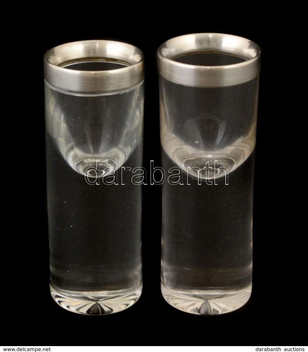 Ezüst Peremű (Ag.) Antik üveg Gyertyatartó, Jelzett, M: 10,5 Cm és D: 4 Cm - Andere & Zonder Classificatie