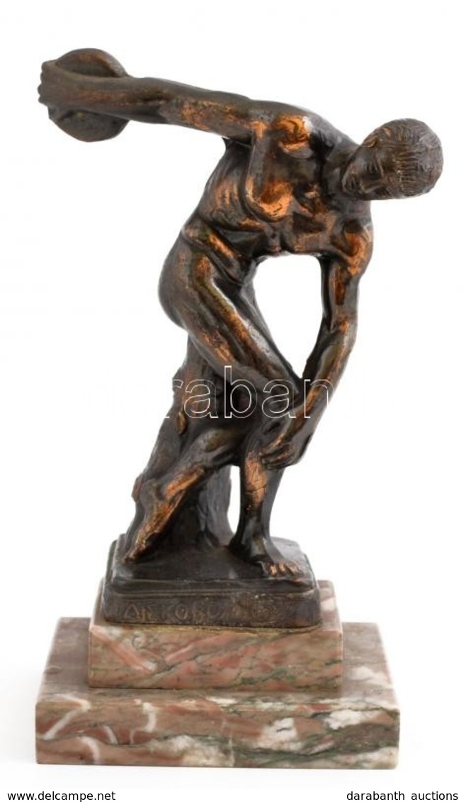 Jelzés Nélkül: Diszkoszvető. Öntött Bronz Figura, Apró Hibával, Márvány Talapzaton, M: 19 Cm - Other & Unclassified