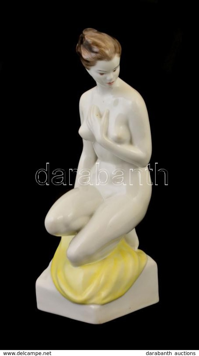 Hollóházi Porcelán Akt, Kézzel Festett, Jelzett, Hibátlan, M: 28,5 Cm - Otros & Sin Clasificación