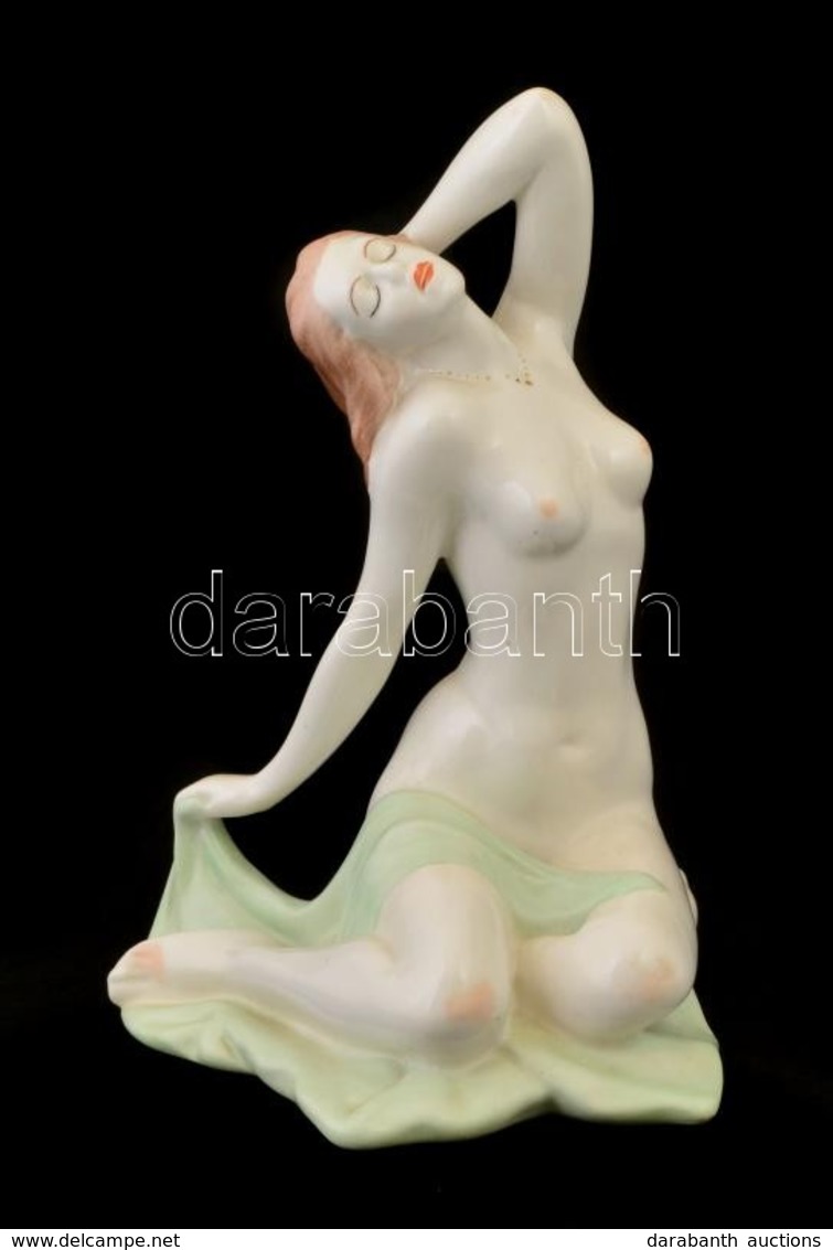 Aquincumi Porcelán Akt, Kézzel Festett, Jelzett, Apró Kopásnyomokkal, M: 23,5 Cm - Otros & Sin Clasificación