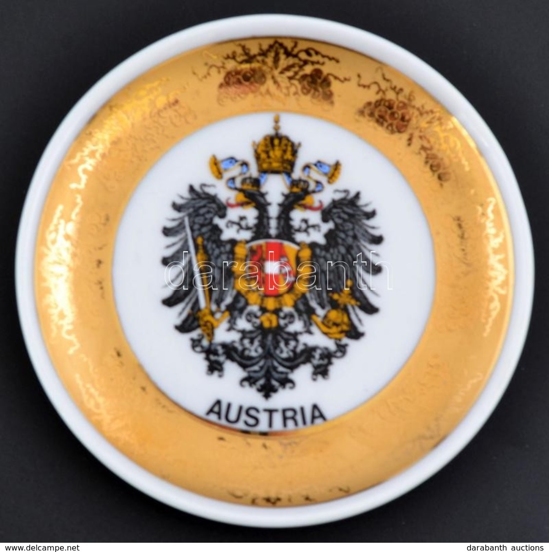TK Tálka Ausztria Címerével, Matricás-aranyozott, Kopott, D: 9,5 Cm - Other & Unclassified