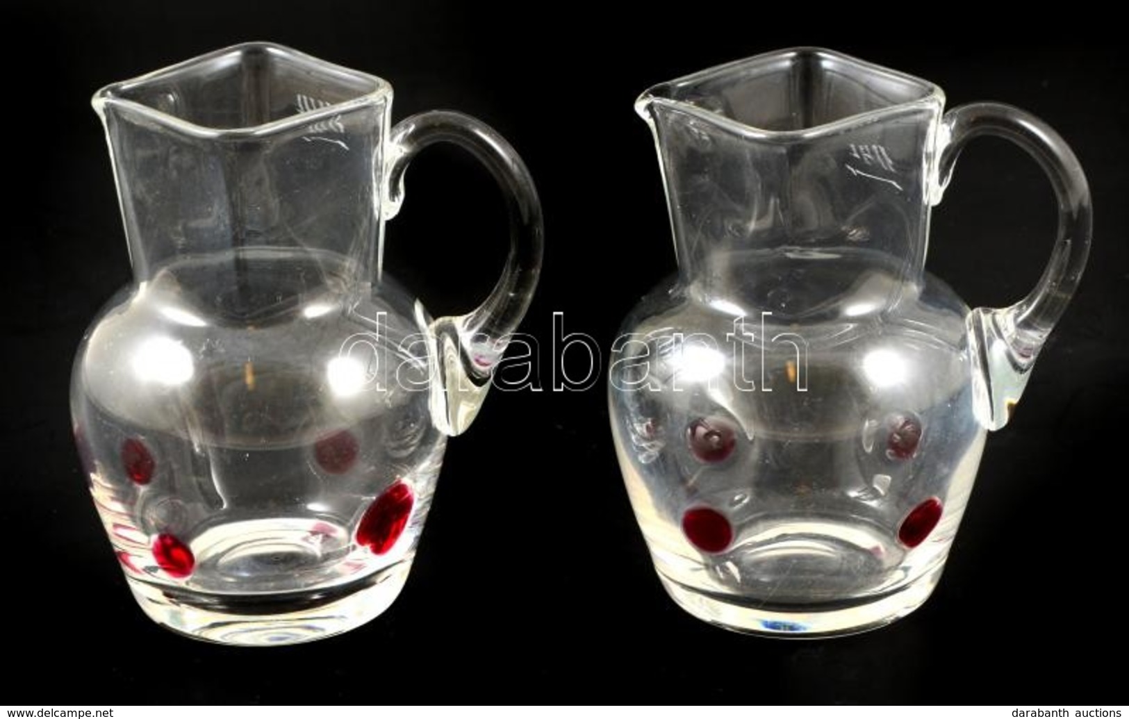 Piros Pöttyös Fújt Kiöntő (2 Db), Jelzett (1142), M:11,5 Cm - Glass & Crystal