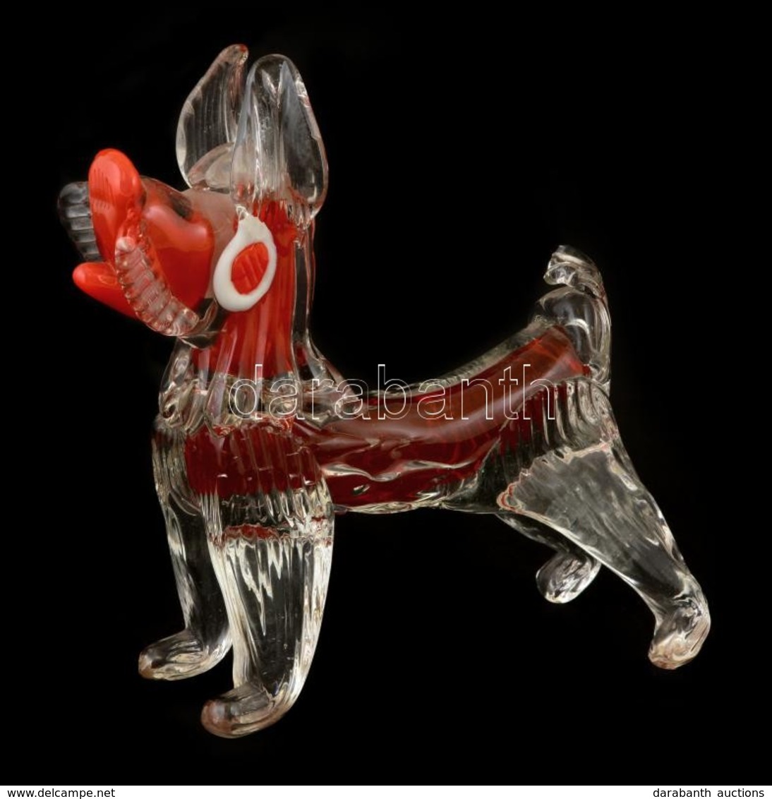 Kutya Figura, Fújt Többrétegű, Jelzés Nélkül, Hibátlan, M: 21 Cm, H: 19 Cm - Glas & Kristal