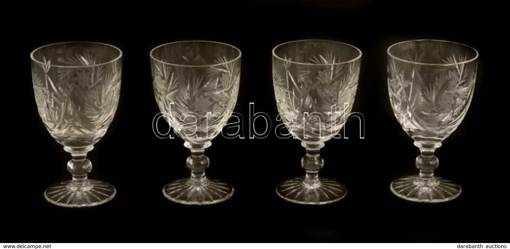 Csiszolt ólomkristály Talpas Pohár (4 Db), Jelzés Nélkül, Hibátlan, M: 12 Cm (4×) - Vidrio & Cristal