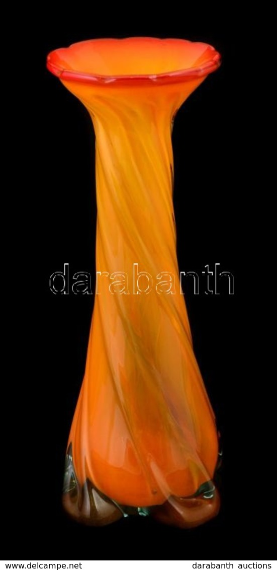 Fújt Dekoratív Narancssárga Váza, Jelzés Nélkül, Apró Karcolásokkal, M: 32 Cm - Glas & Kristal