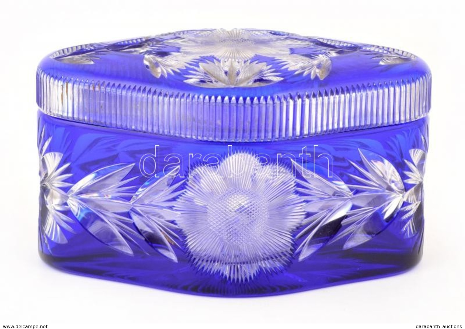 Hámozott, Csiszolt Kék Bonbonier, Nagyon Apró Csorbákkal, 16,5×10,5×10 Cm - Glas & Kristall