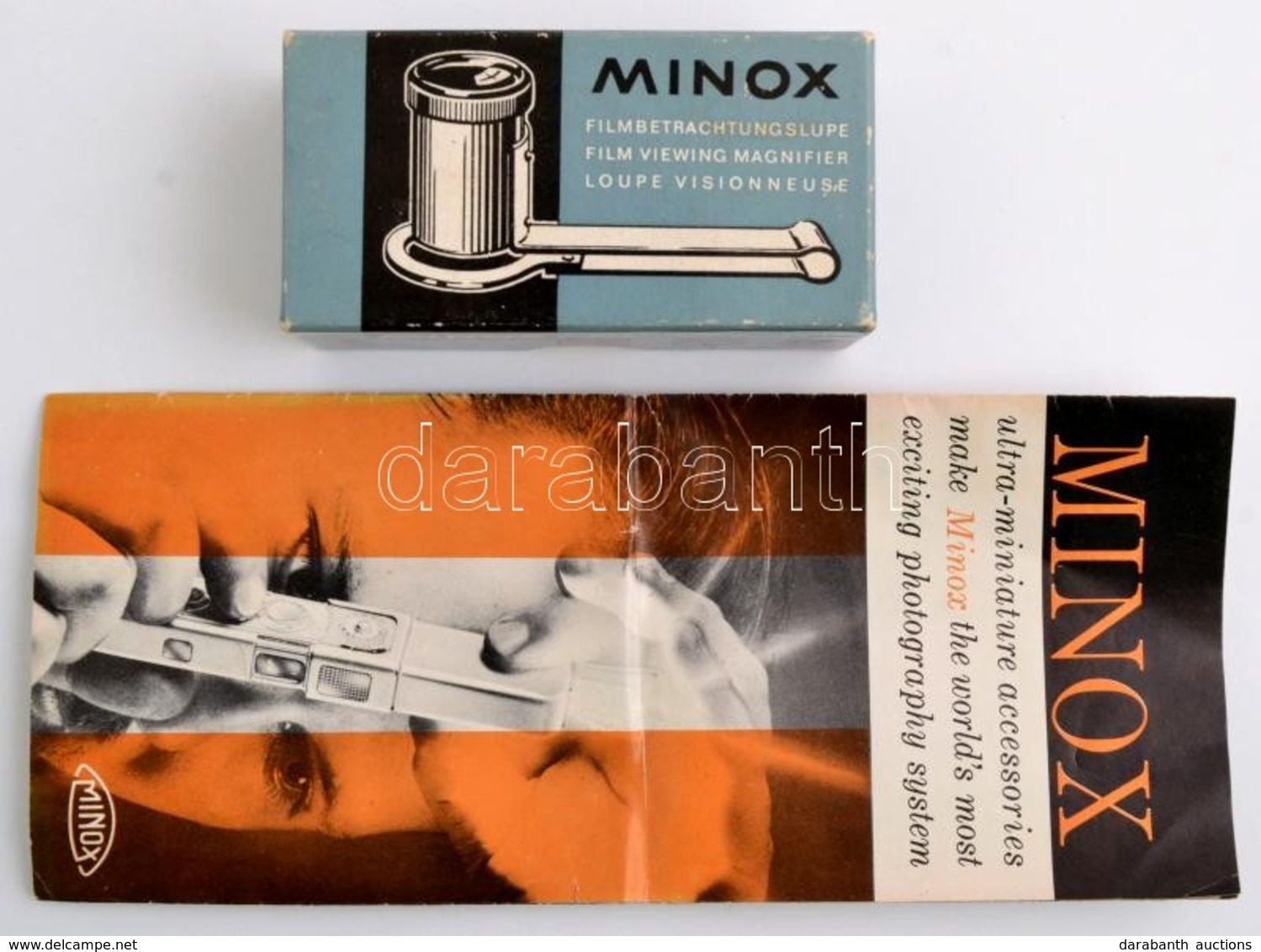 Minox Filmnagyító, Eredeti Dobozában, Reklám Prospektussal, H:7 Cm - Fototoestellen