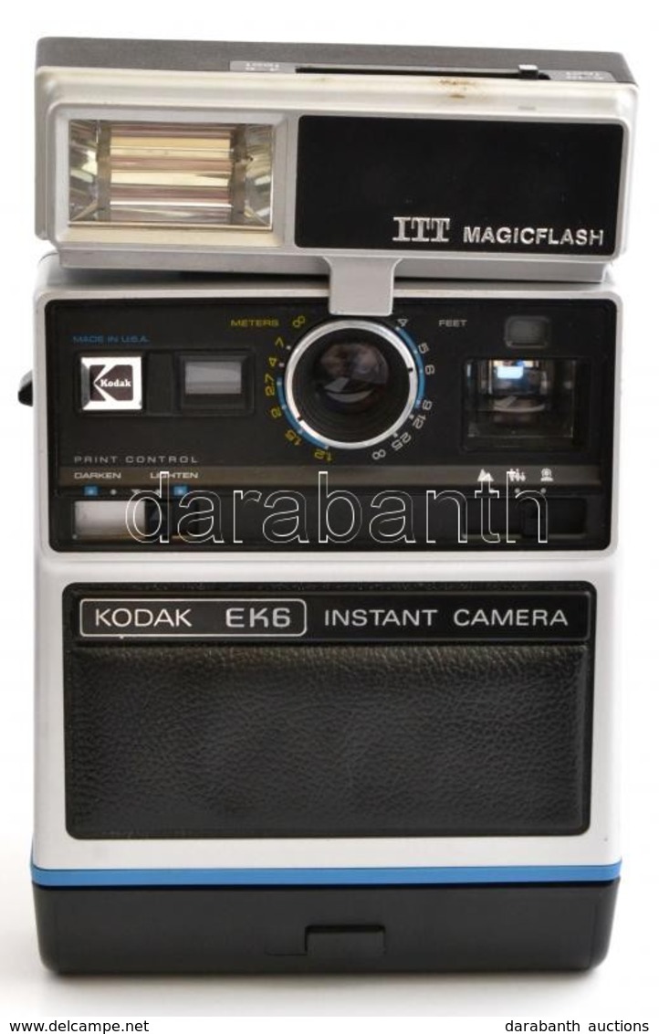 Cca 1976 Kodak EK6 Instant Camera, Polaroid Fényképezőgép, ITT Magicflash Vakuval, Leírással, Eredeti Kodak Bőr Táskában - Fototoestellen