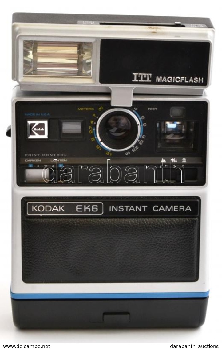 Cca 1976 Kodak EK6 Instant Camera, Polaroid Fényképezőgép, ITT Magicflash Vakuval, Leírással, Eredeti Kodak Bőr Táskában - Cámaras Fotográficas