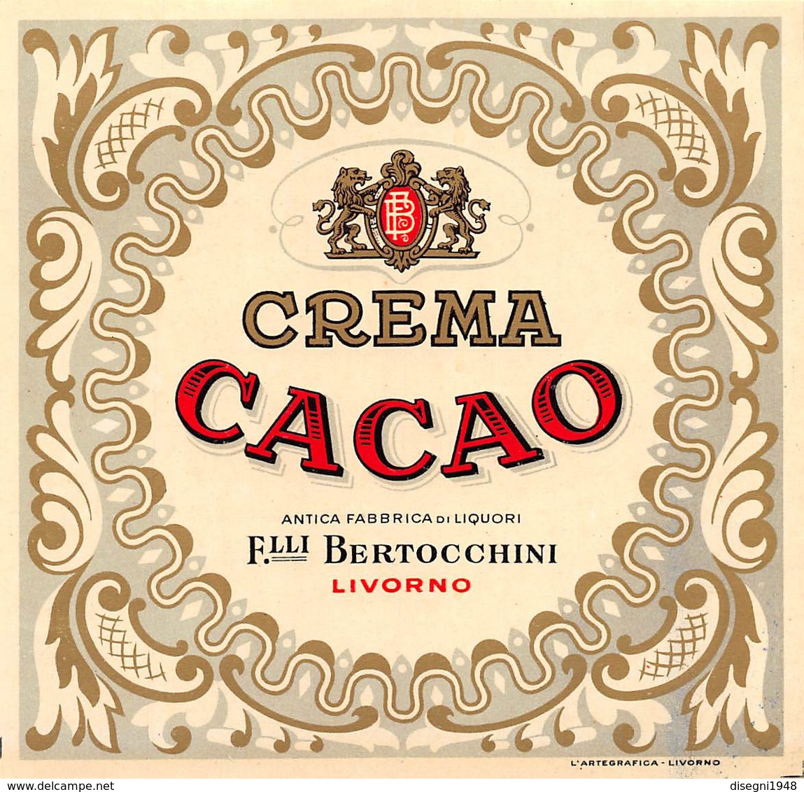 08476 "CREMA CACAO - ANTICA FABBRICA LIQUORI - F.LLI BERTOCCHINI - LIVORNO" ETICH. ORIG. - Altri & Non Classificati