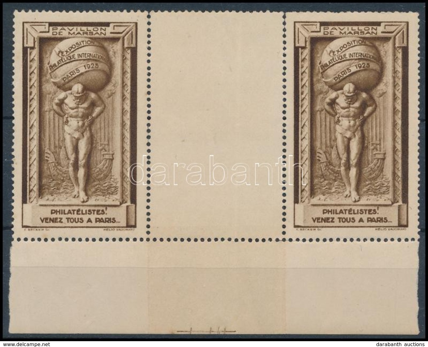 1925 Párizsi Bélyeg Világkiállítás ívközéprészes Levélzáró Pár - Zonder Classificatie