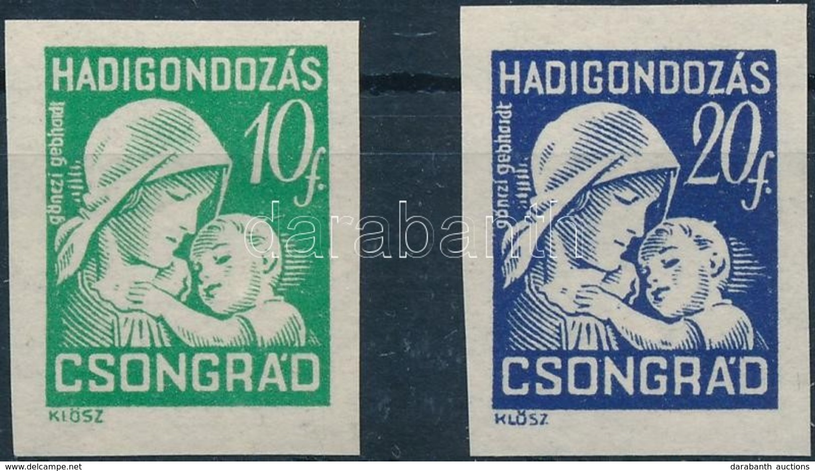 Csongrád 1941 10f és 20f Hadigondozás Bélyegek Használatlan, Fogazatlan Próbanyomatai - Zonder Classificatie