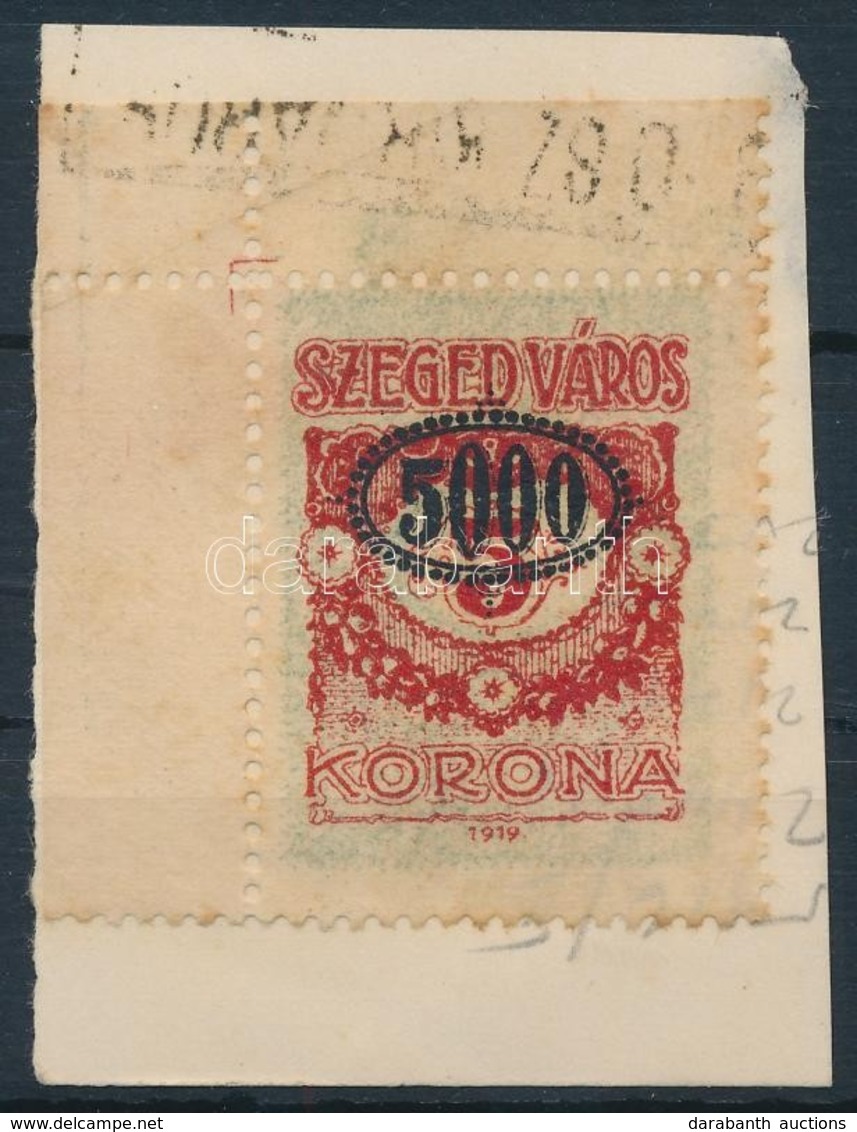 1923-1925 Szeged Városi Illetékbélyeg ívsarki 5.000K/5K A Tip. Kivágáson (4.000) - Zonder Classificatie