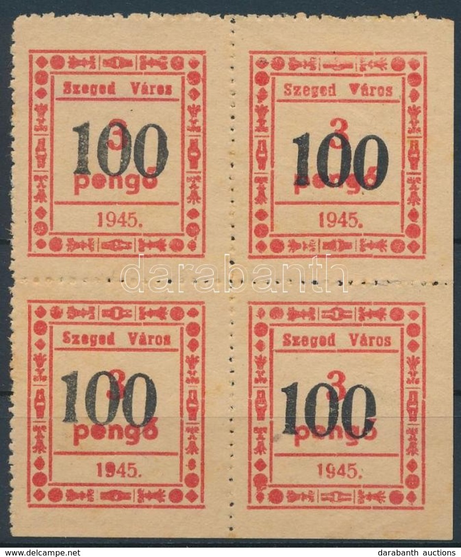 1945 Szeged Város Okirati Illetékbélyeg 100P/3P Négyestömb (6.700) - Unclassified