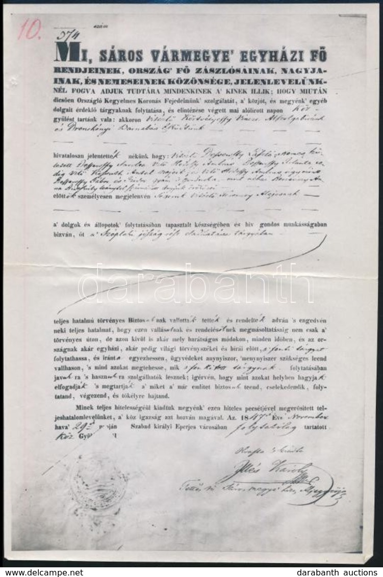 1944  Egy 1847. évi Sáros Vármegyei Irat Közjegyzői Hiteles Fénymásolata, Hátulján Hitelesítési Záradékkal - Unclassified