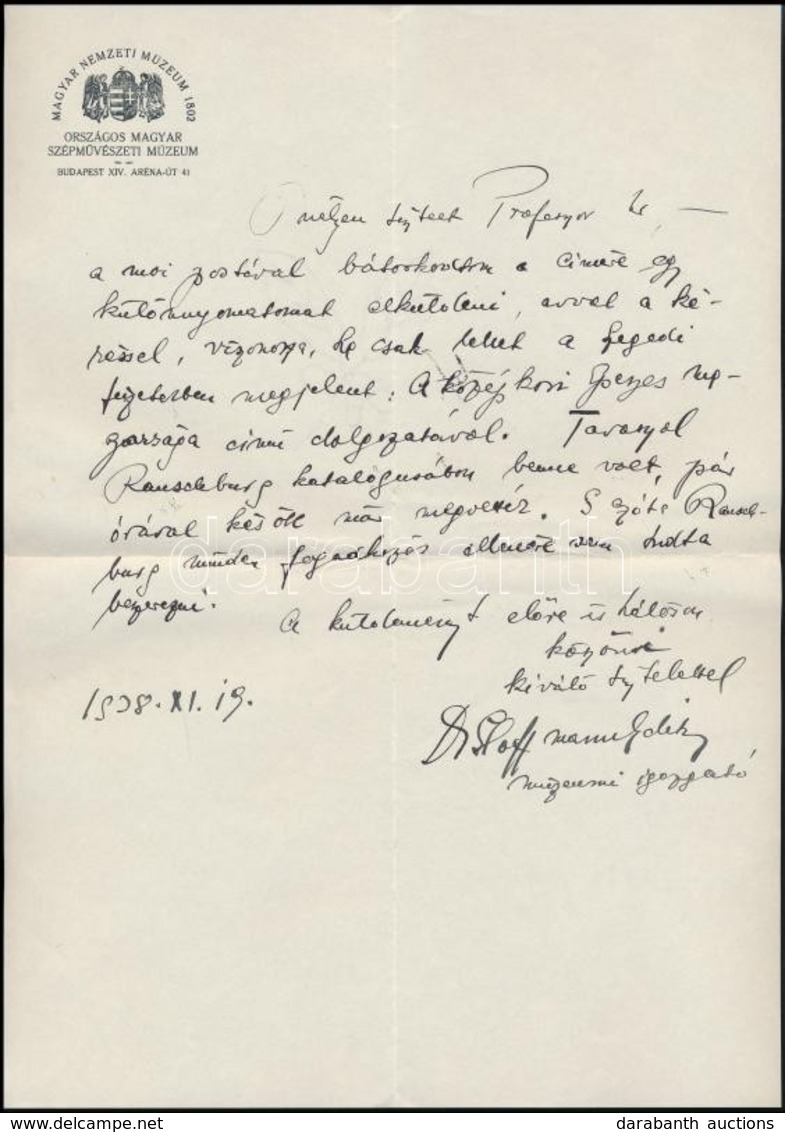1938 Hoffmann Edith Művészettörténész, Múzeumigazgató Kézzel írt Levele Iványi Béla Történész-levéltárosnak 'A Középkori - Sin Clasificación