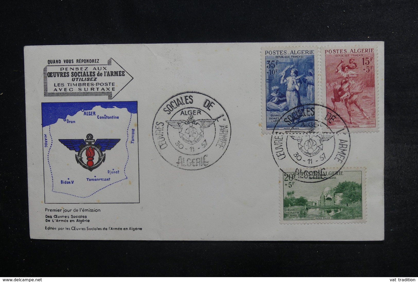 ALGÉRIE - Enveloppe FDC 1957 - Œuvres Sociales De L 'Armée - L 38043 - FDC