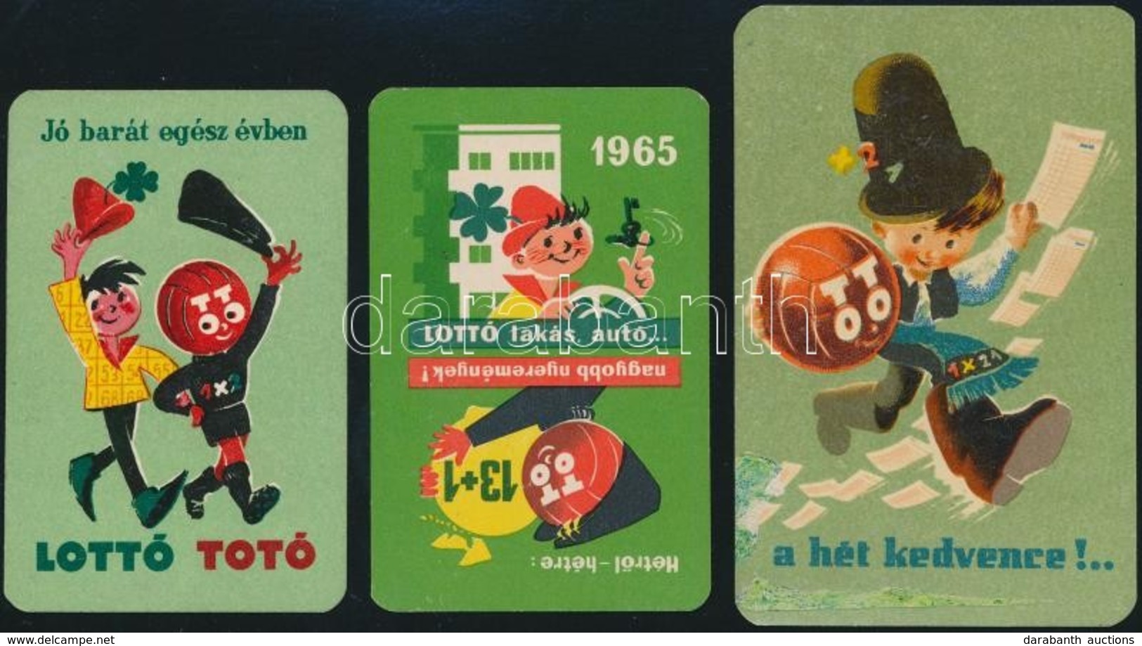 1957-1965 TOTÓ-LOTTÓ Kártyanaptárak, 3 Db, Az Egyiken Javításnyomokkal. - Reclame