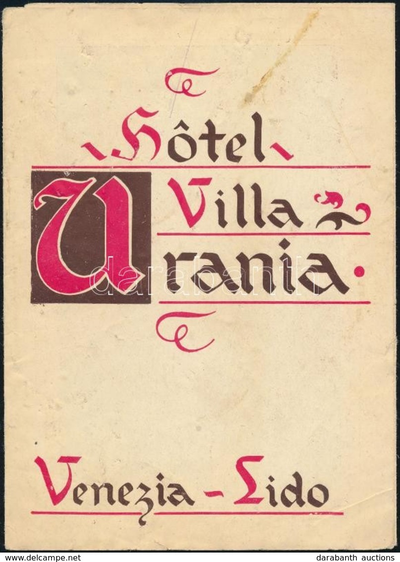 Cca 1920 Venezia-Lido Fényképes Hotelreklám (Hôtel Villa Urania, Stb.) - Reclame