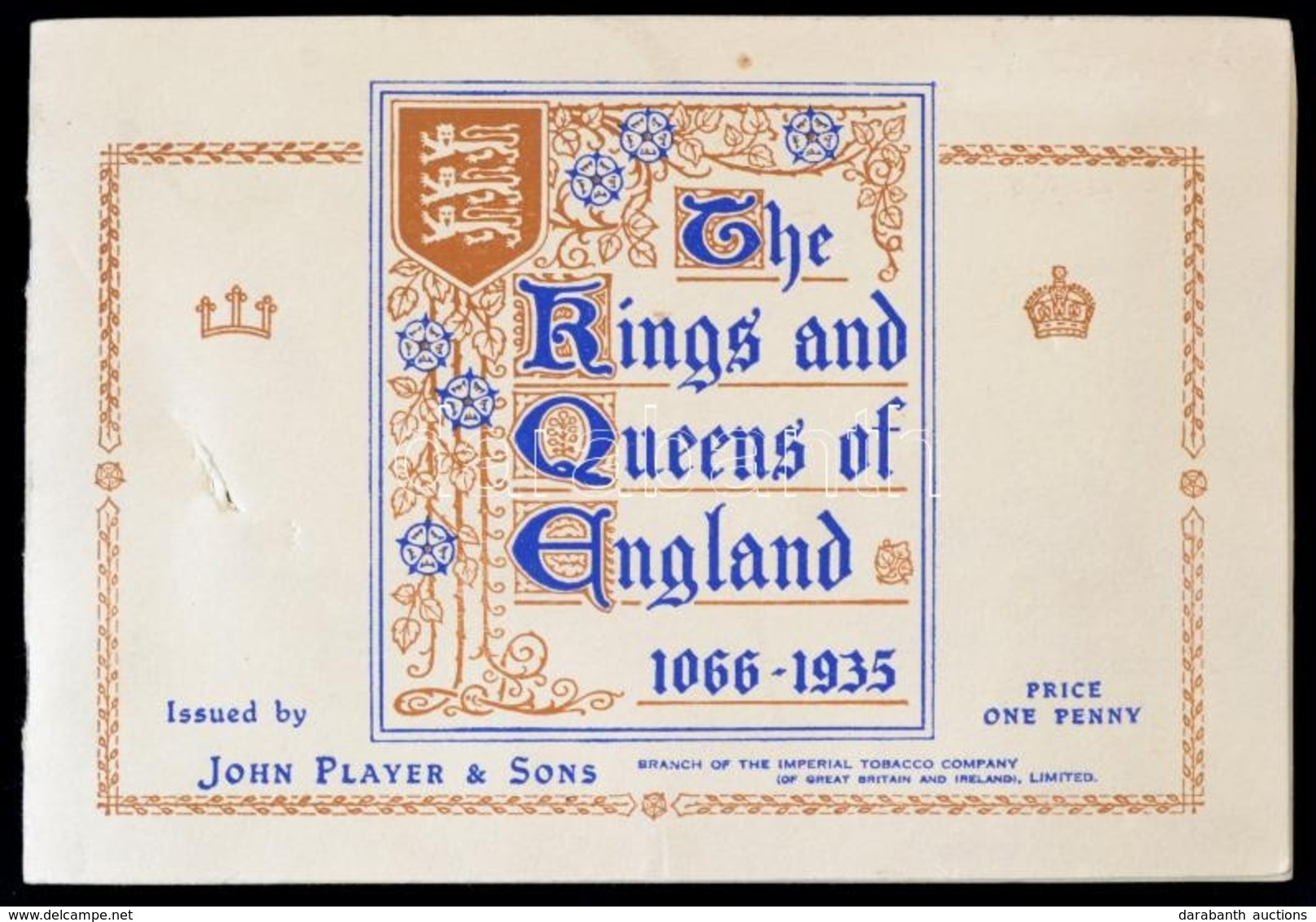 Cca 1935 Player's Cigarettes: The Kings And Queens Of England 1066-1935, Cigarettakártya-gyűjtemény, Teljes, John Player - Reclame