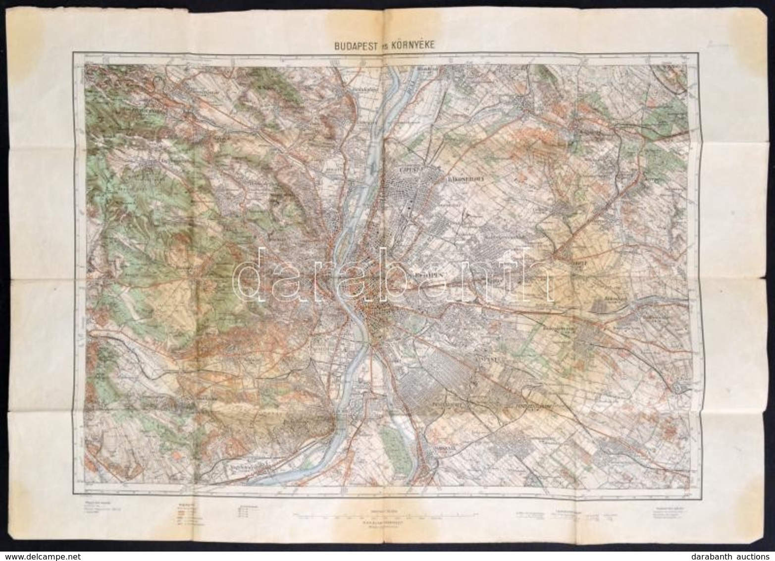 Cca 1930 Budapest és Környékének Térképe, 1:75.000, M. Kir. Állami Térképészet, 47x62 Cm - Otros & Sin Clasificación