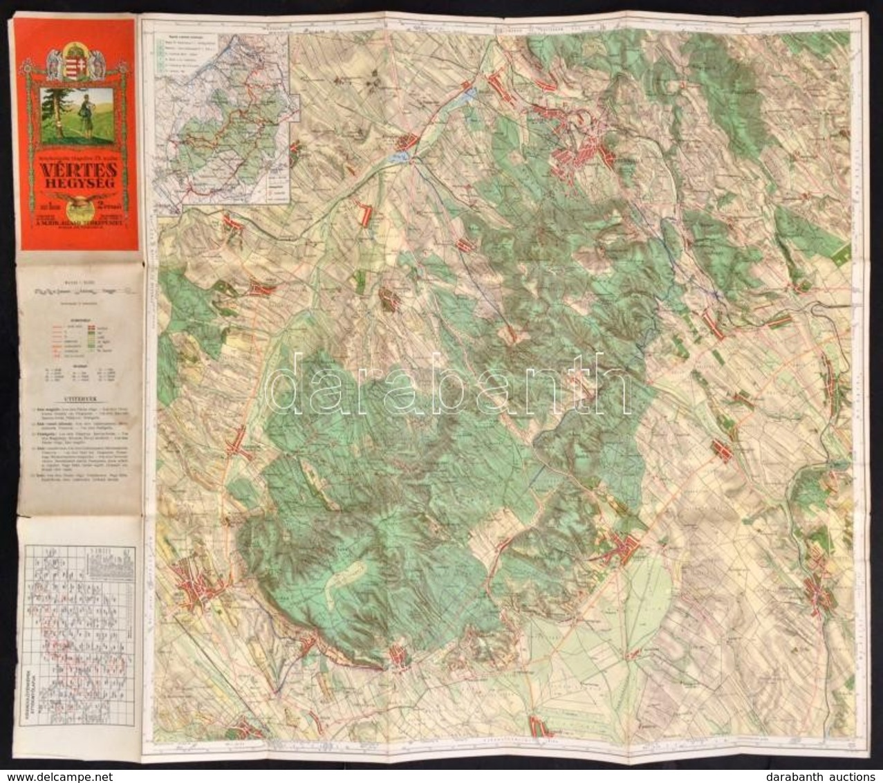 1928 Kirándulók Térképe 15.: Vértes Hegység, 1:50000, Magyar Királyi Állami Térképészeti Intézet, 64,5×76,5 Cm - Otros & Sin Clasificación