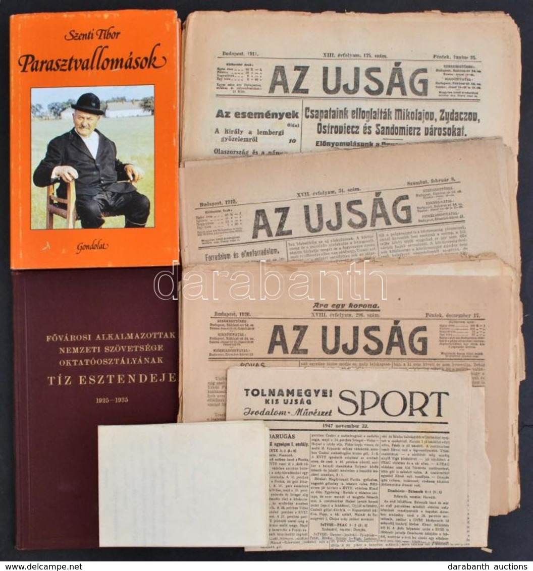 1915-1985 Vegyes Könyv és Papírrégiség Tétel. Közte: 
Szenti Tibor: Parasztvallomások. Gazdák Emlékezése Vásárhelyről. B - Zonder Classificatie