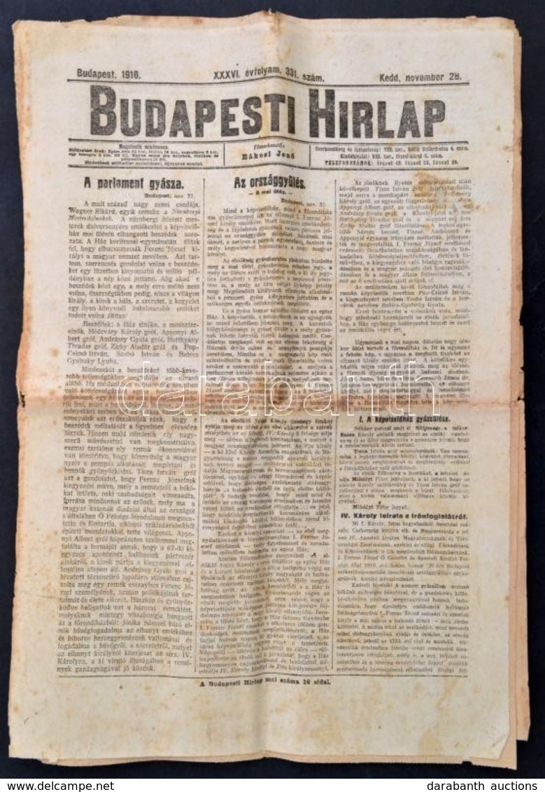 1916 November 28. A Budapesti Hírlap Ferenc József Haláláról -. Parlamenti Gyász Beszámoló Száma - Unclassified