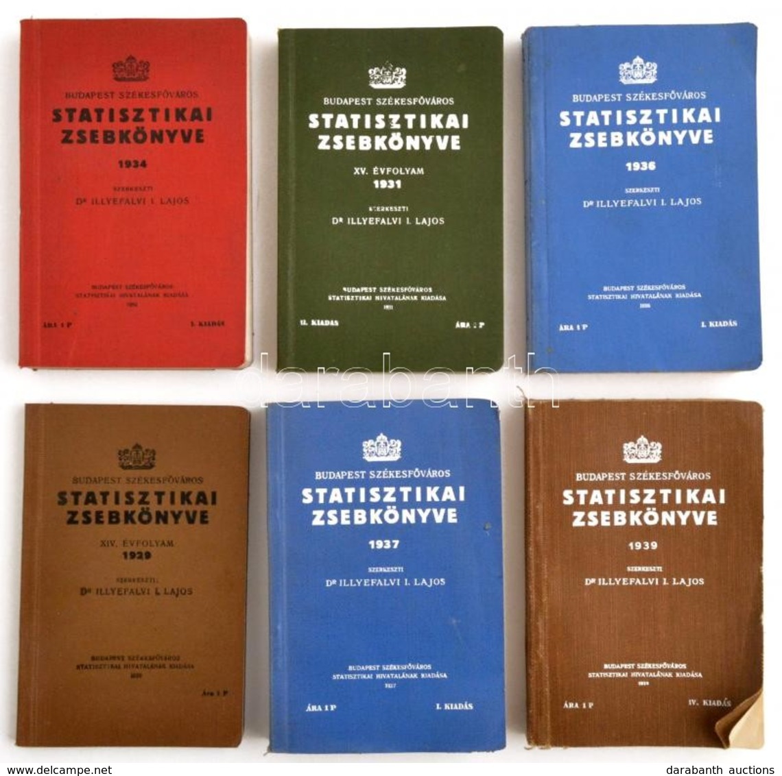 1929-1939 Budapest Székesfőváros Statisztikai Zsebkönyve 6 Kötete, Papírkötésben, Jó állapotban - Sin Clasificación