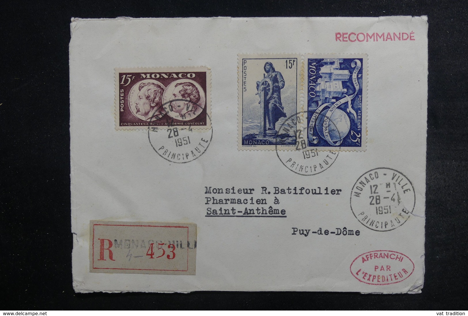 MONACO - Enveloppe En Recommandé Pour La France En 1951, Affranchissement Plaisant - L 38047 - Covers & Documents