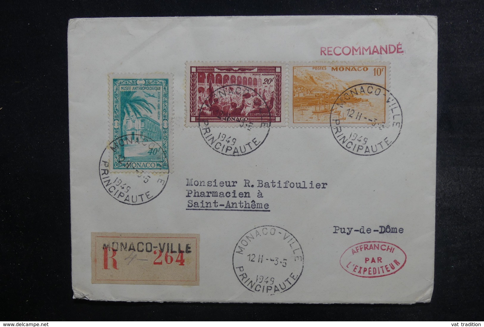 MONACO - Enveloppe En Recommandé Pour La France En 1949, Affranchissement Plaisant - L 38048 - Storia Postale