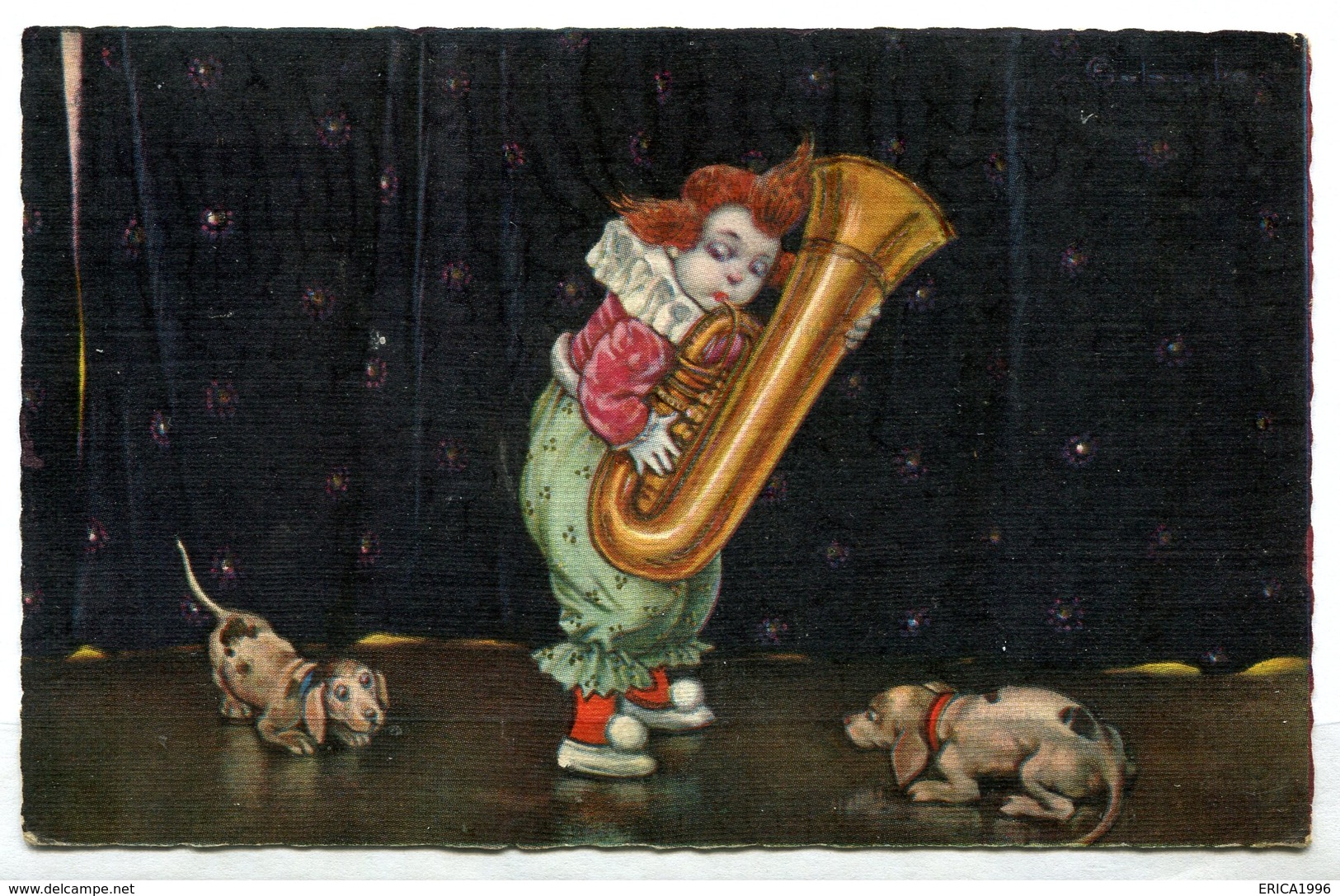 CV2715 BAMBINI PAGLIACCI 1920 Piccolo Clown Che Suona La Tuba, FP, Viaggiata Da Barletta Per Santospirito, Buone Condizi - Cartoline Umoristiche