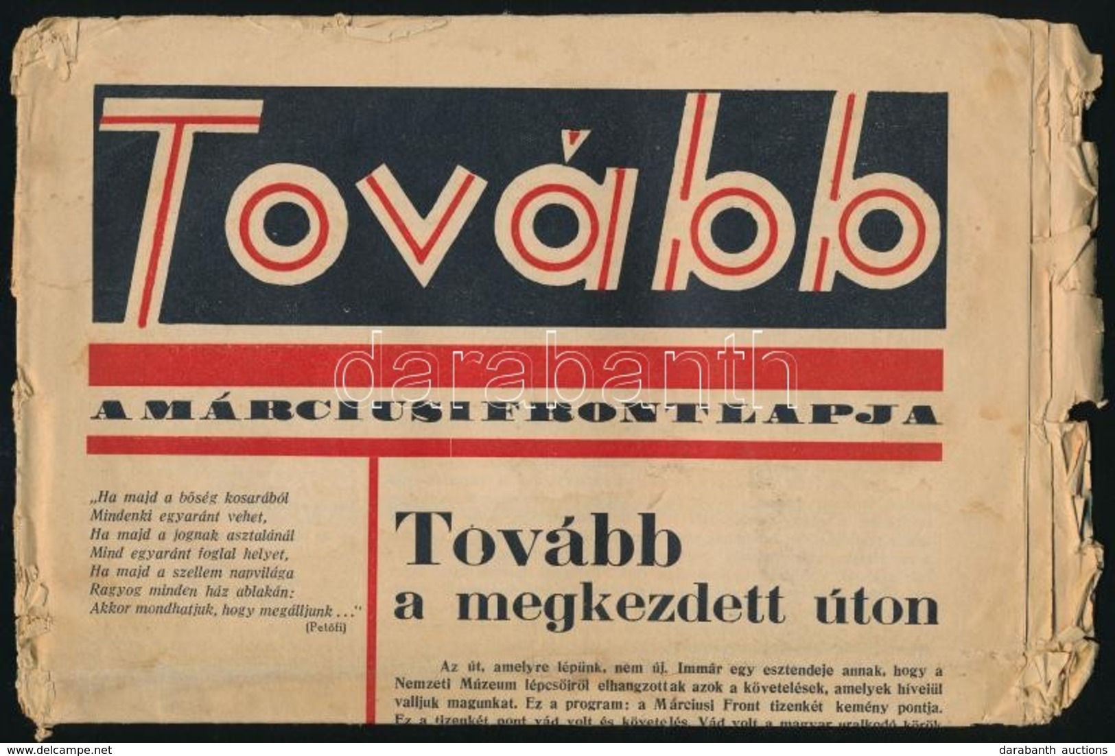 1938 Tovább - A Márciusi Front Lapja Első Szám, 16p - Sin Clasificación