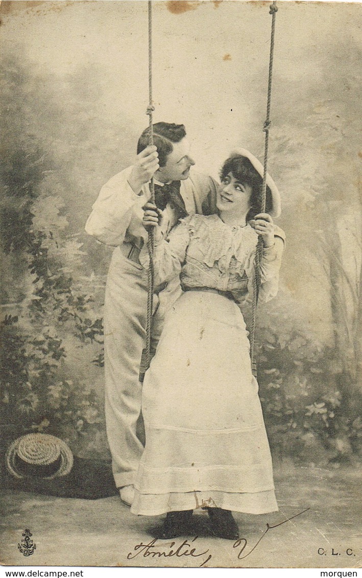33440. Postal Romantica, Vintage ST. CANNAT (Bouches Du Rhone) 1904. Pareja En Columpio - Cartas & Documentos