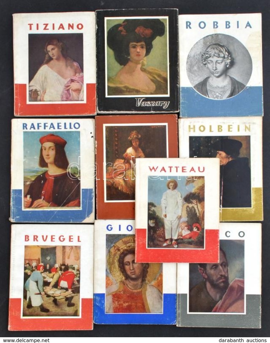 A Művészet Kiskönyvtára 10 Kötete: Robbia, Vaszary, Raffaello, Holbein, Székely, Bruegel, Giotto, Greco, Watteau, TIzian - Unclassified