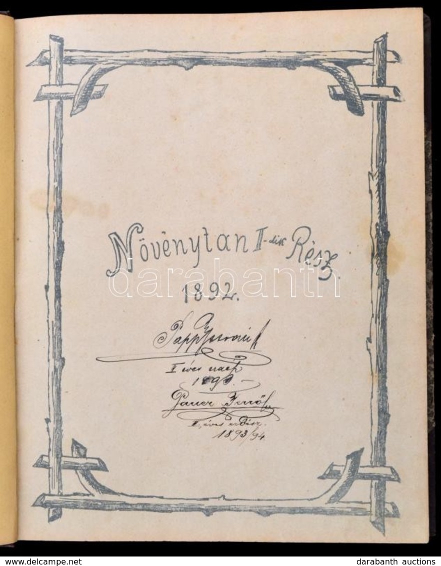 1892 Növénytan II.-dik Rész. Hn.,1894, Nyn., 211 P. Aranyozott Gerincű Egészvászon-kötés, Kopott Borítóval, Kissé Foltos - Zonder Classificatie