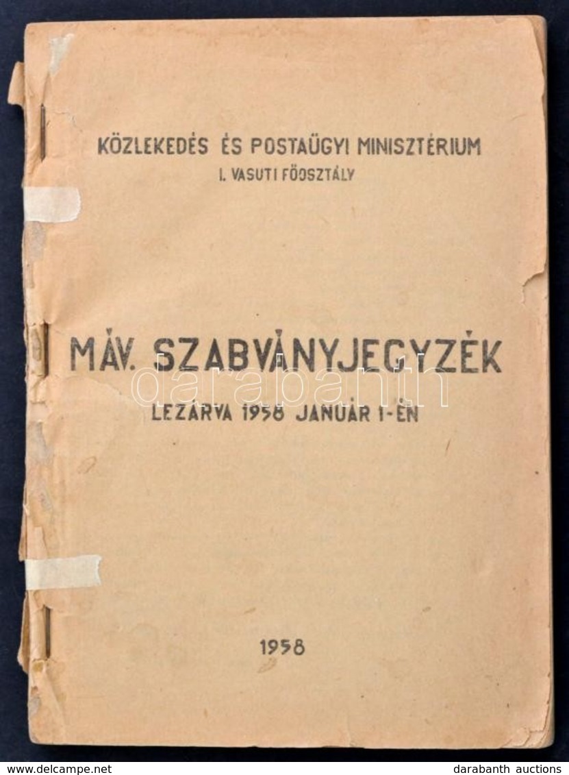 1958 MÁV Szabványjegyzék 196p. - Sin Clasificación
