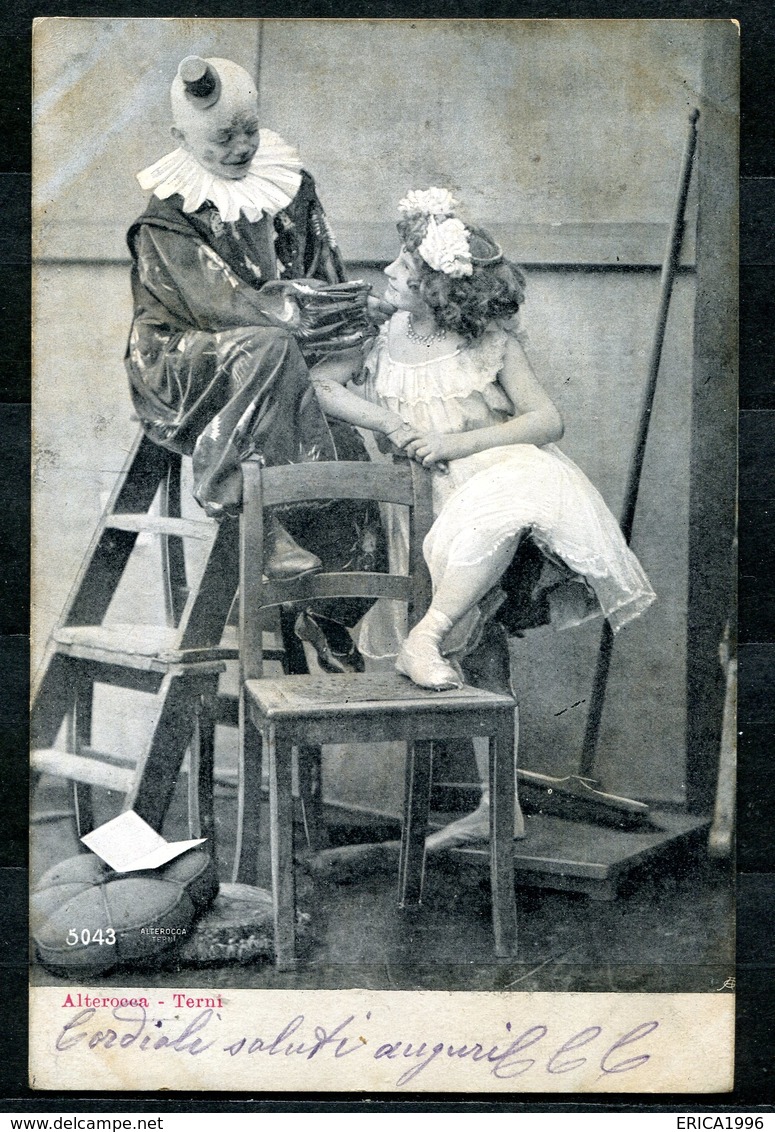 CV2723 PAGLIACCI 1905 Clown Su Una Scala Con Bambina, Cartolina Fotografica, FP, Viaggiata Per Venezia, Buone Condizioni - Humor