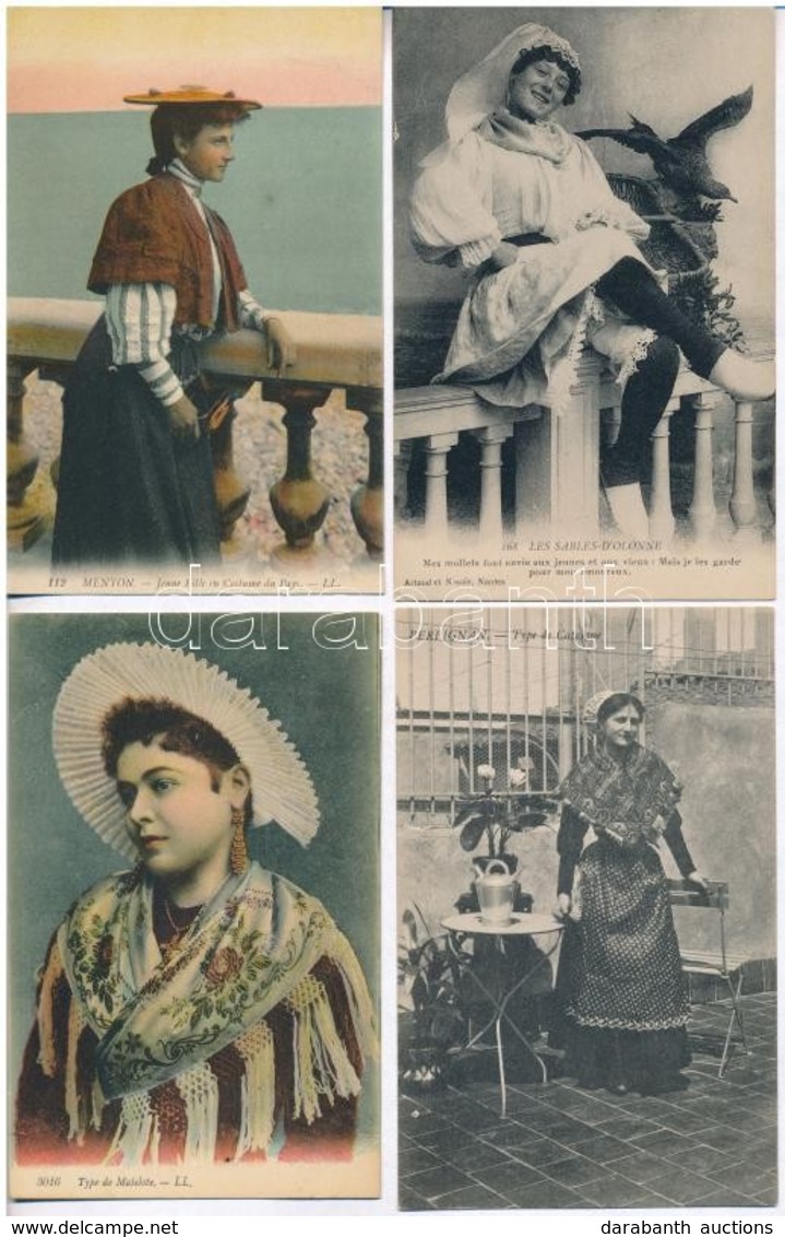 ** 4 Db RÉGI Használatlan Francia Folklór Motívumlap / 4 Pre-1945 Unused French Folklore Motive Postcards - Unclassified