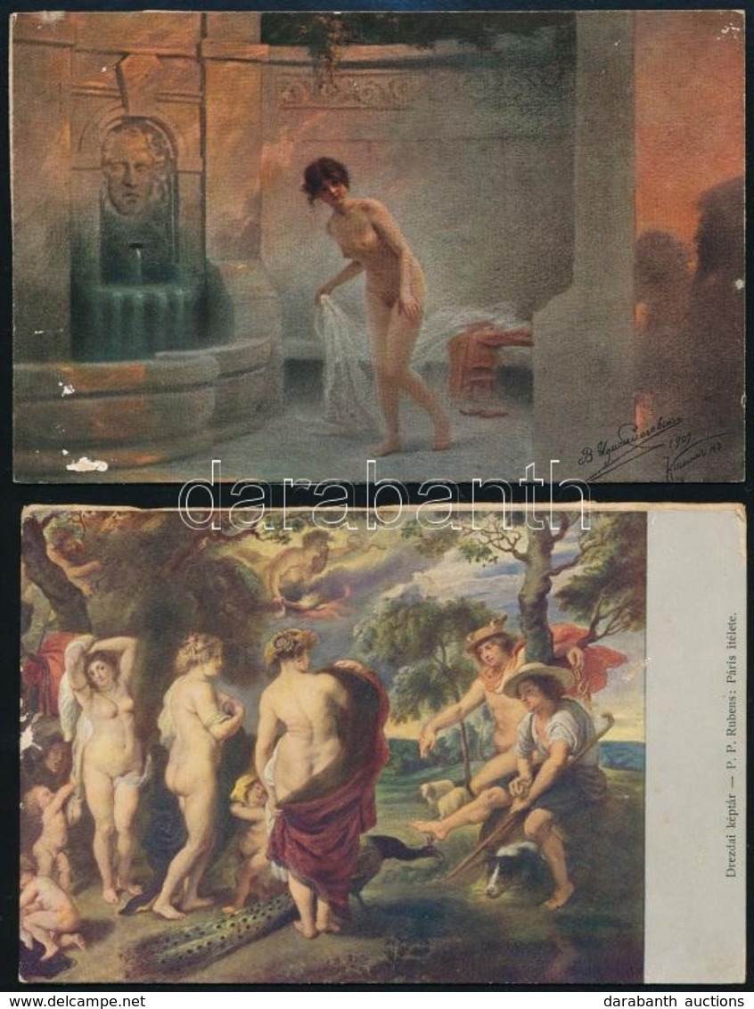 ** 2 Db RÉGI újraragasztott Hátoldalú Erotikus Művész Motívum Lap / 2 Pre-1945 Erotic Art Motive Postcards With Reglued  - Zonder Classificatie