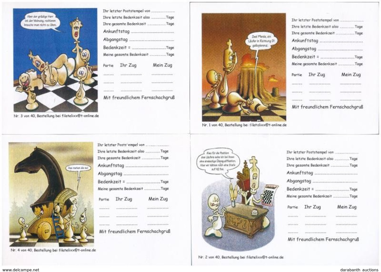 ** 40 Db MODERN Sakk Karikatúra Képeslap: Német Levelezési Sakklapok / 40 Modern Chess Caricatures On German Corresponde - Zonder Classificatie