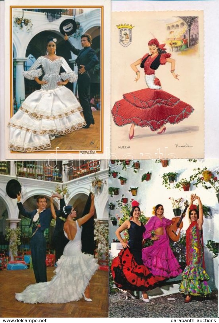 ** * 4 Db MODERN Spanyol Folklór Motívumlap: Táncosok, Kettő Hímzett Lap / 4 Modern Spanish Folklore Motive Postcards: D - Non Classés