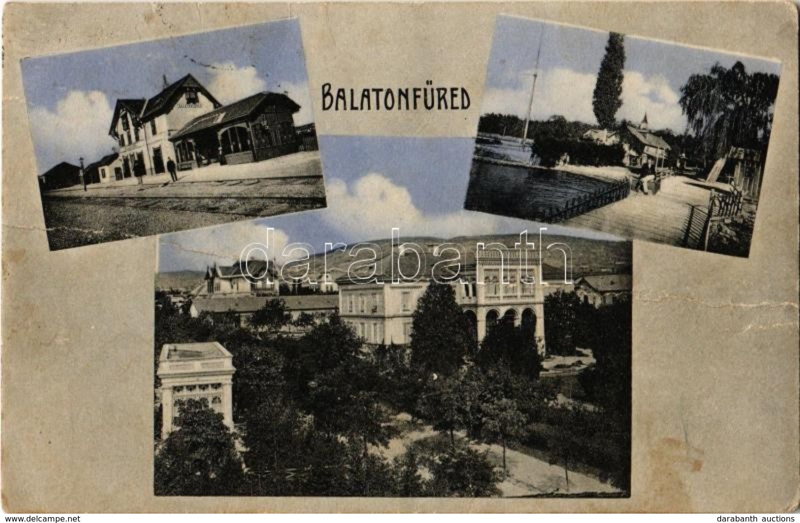 T4 1910 Balatonfüred, Vasútállomás, Villa, Balaton Part. Kiadja Koller Károly Utóda (fa) - Zonder Classificatie