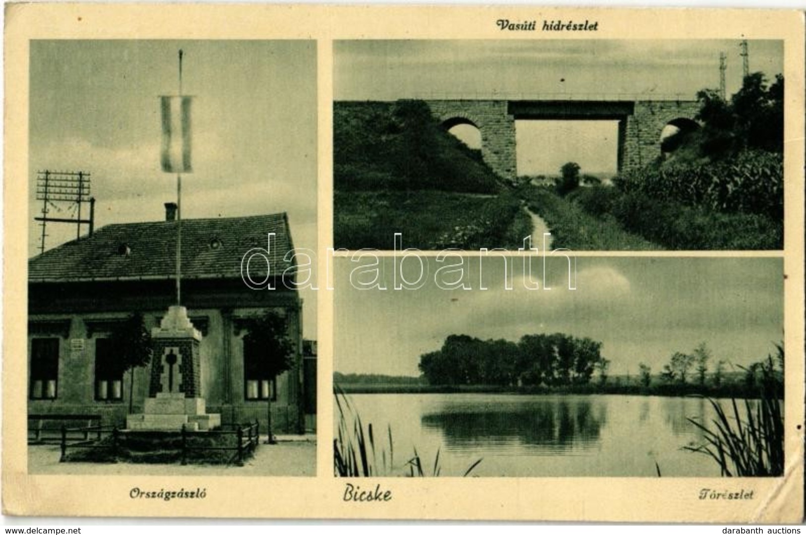 * T3 1942 Bicske, Vasúti Híd, Országzászló, Tó (Rb) - Unclassified
